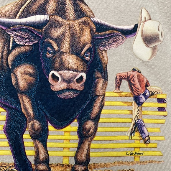 Calgary Rodeo Souvenir T-Shirt Men Large Beige Late 00s Graphic Bull Cowboys - Picture 5 of 12